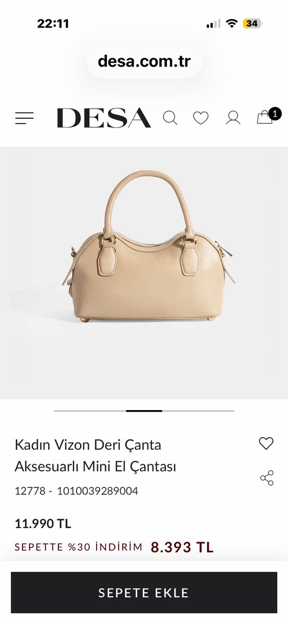 Desa Bej Deri Kadın Mini El Çantası - Görsel 2