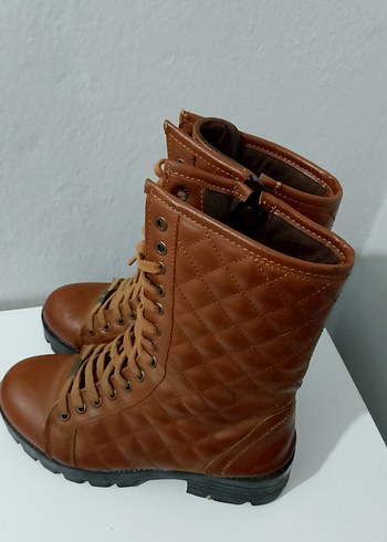 Kahverengi Deri Kadın Dolgu Topuklu Bot 38 - Görsel 2