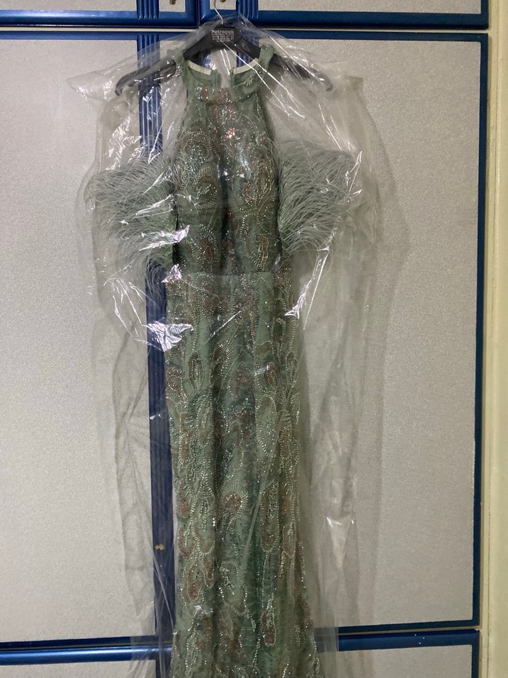 Yeşil İşlemeli Uzun Abiye Elbise - Görsel 2