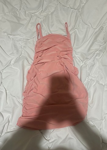 Pudra Büzgülü Drapeli Mini Elbise - Görsel 3