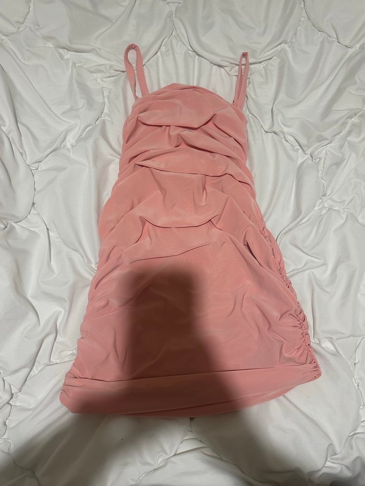 Pudra Büzgülü Drapeli Mini Elbise - Görsel 2