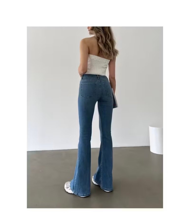 Kadın Mavi Normal Boy İspanyol Paça Denim Pantolon - Görsel 2