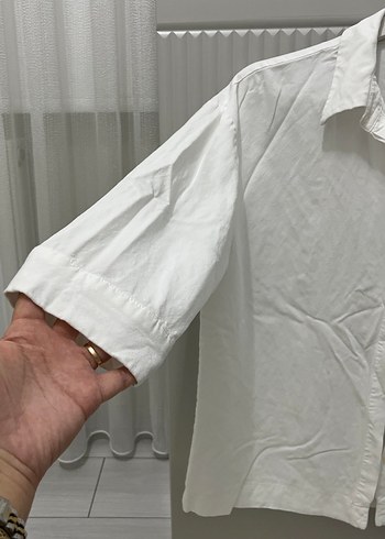 LC Waikiki Düğmeli Kısa Kollu Beyaz Keten Gömlek