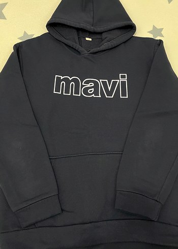 Mavi Baskılı Siyah Kapüşonlu Kadın Sweatshirt