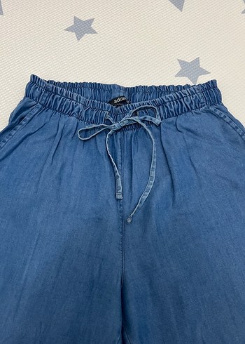 s Beden Kadın Mavi Kemerli Rahat Kot Pantolon