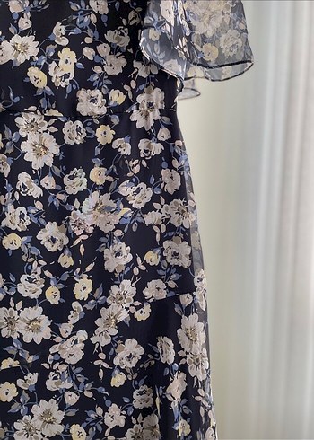 Trendyol & Milla Navy Vintage Midi Elbise Çiçek Desenli