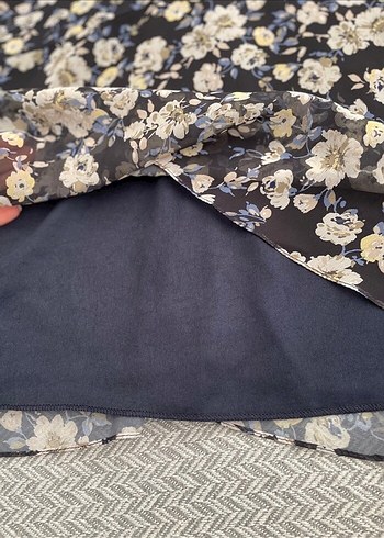 m Beden Navy Vintage Midi Elbise Çiçek Desenli