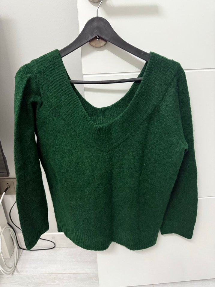 V Yaka Örgü Kadın Hırka - Görsel 2