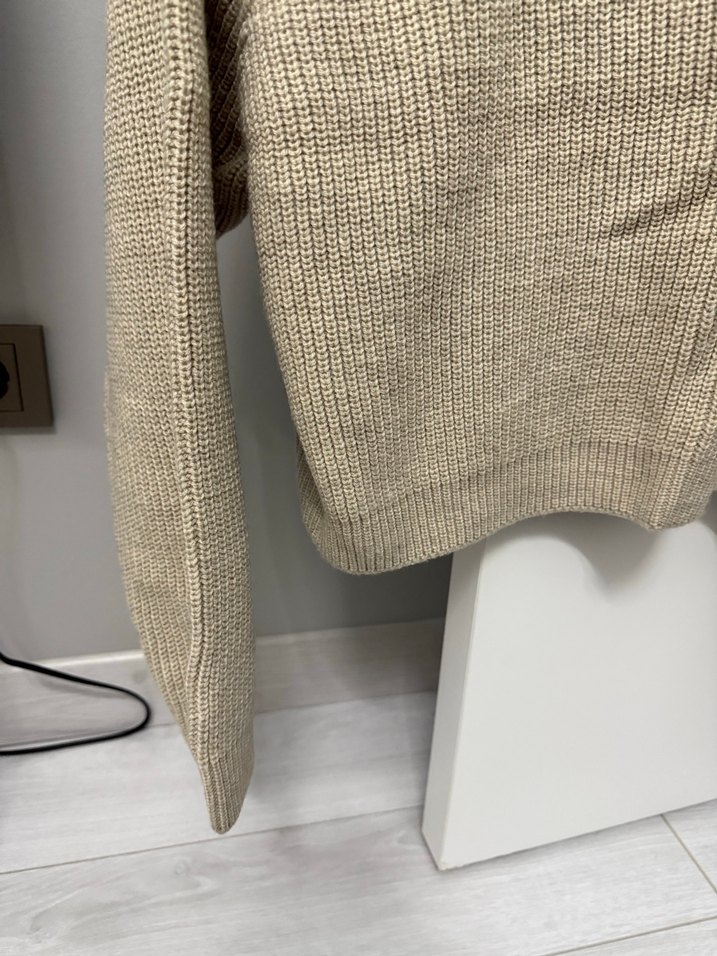 Bej Kadın Triko Kazak, Bisiklet Yaka, Rahat Kesim - Görsel 3