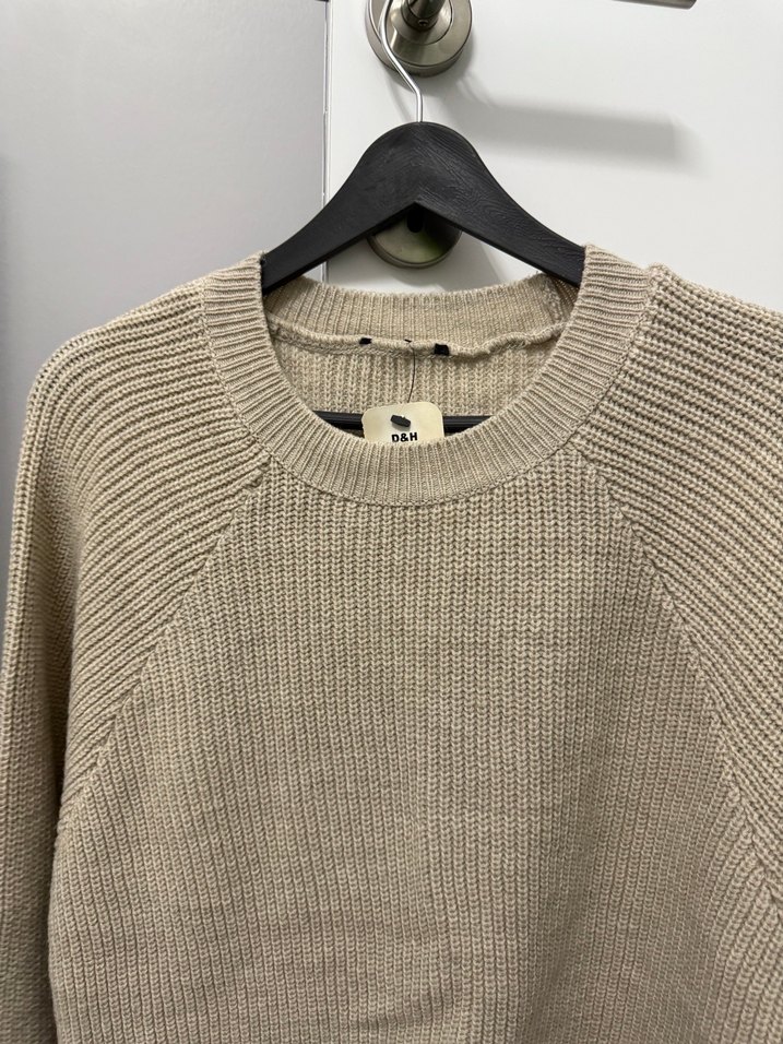 Bej Kadın Triko Kazak, Bisiklet Yaka, Rahat Kesim - Görsel 4