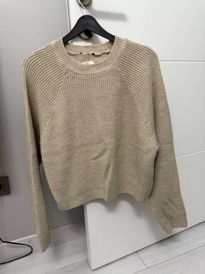 Bej Kadın Triko Kazak, Bisiklet Yaka, Rahat Kesim - Görsel 2