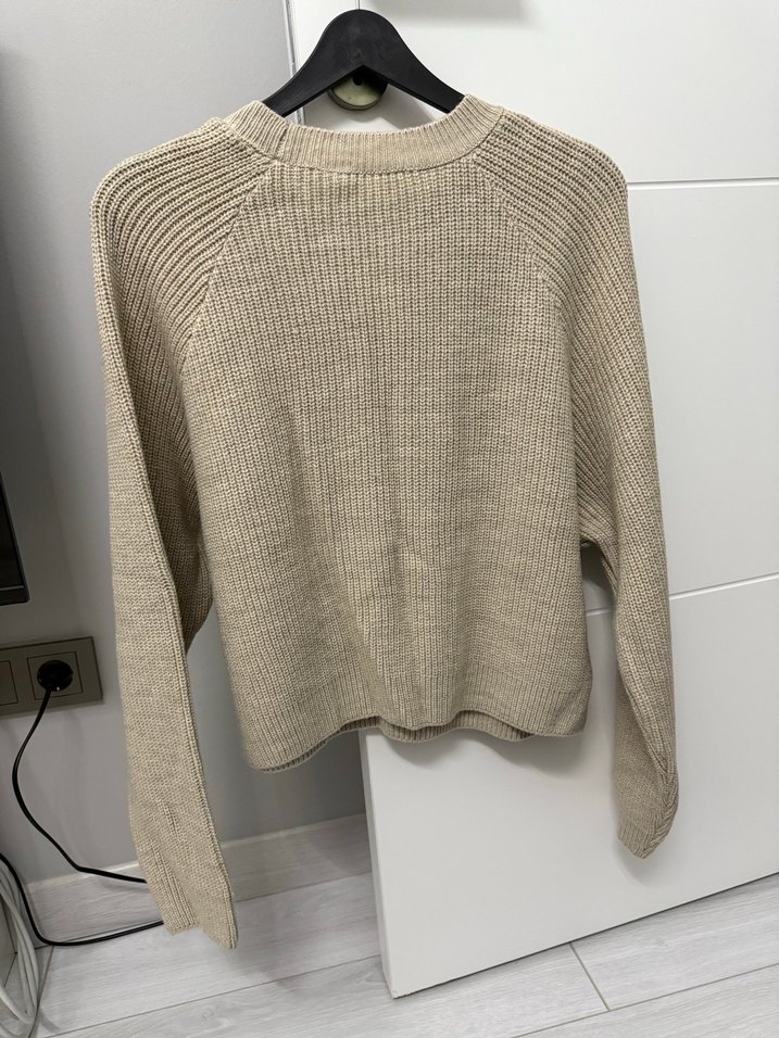 Bej Kadın Triko Kazak, Bisiklet Yaka, Rahat Kesim - Görsel 5