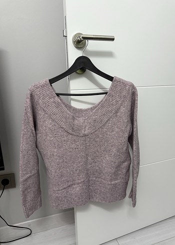 Lila V Yaka Örgü Kadın Kazak - Görsel 5