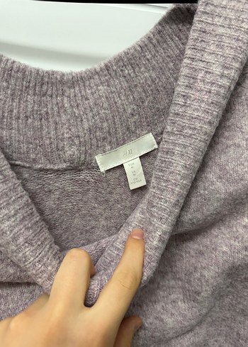 Lila V Yaka Örgü Kadın Kazak - Görsel 3