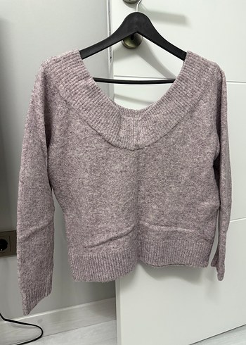 Lila V Yaka Örgü Kadın Kazak - Görsel 2