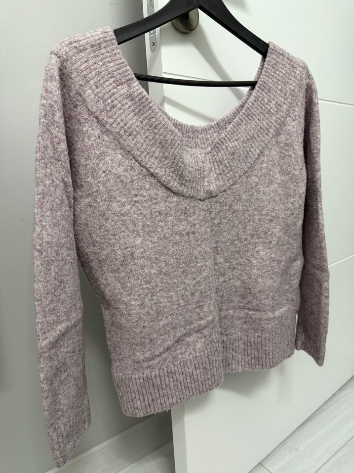 Lila V Yaka Örgü Kadın Kazak - Görsel 4