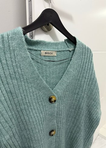 V Yaka Pastel Yeşil Triko Hırka - Görsel 3