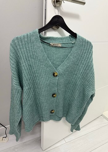 V Yaka Pastel Yeşil Triko Hırka - Görsel 2