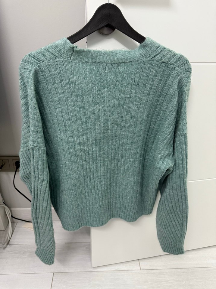 V Yaka Pastel Yeşil Triko Hırka - Görsel 5