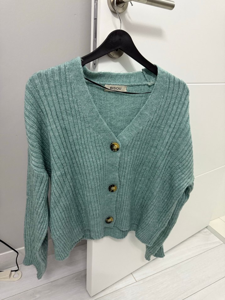 V Yaka Pastel Yeşil Triko Hırka - Görsel 2