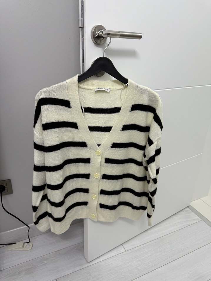 Çizgili Örgü Midi Kadın Hırka - Görsel 2