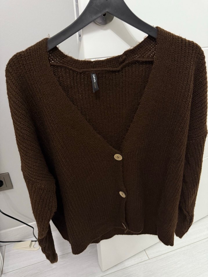 Kahverengi Örgü Kadın Hırka - Görsel 4