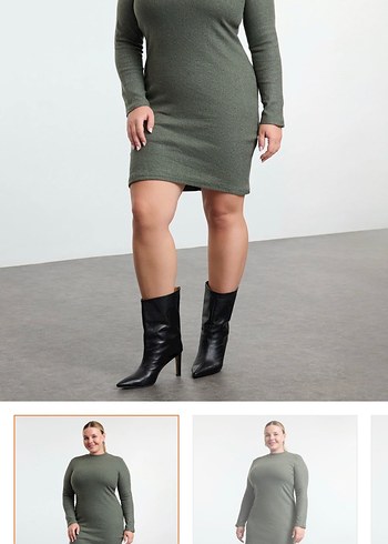 Gri Uzun Kollu Triko Elbise - Görsel 2