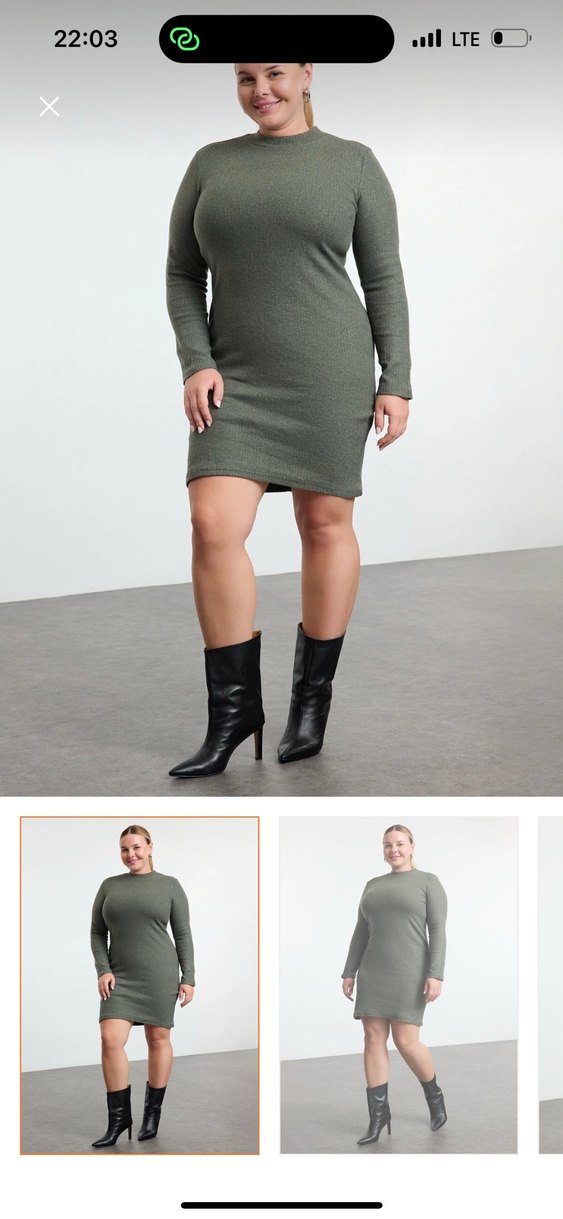 Gri Uzun Kollu Triko Elbise - Görsel 2