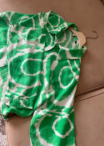 diğer Beden yeşil Renk Yeşil Batik Desenli Uzun Kollu Gömlek