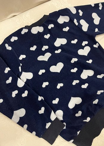 8 Yaş Beden lacivert Renk Çocuk Mavi, Kalp Desenli Sweatshirt