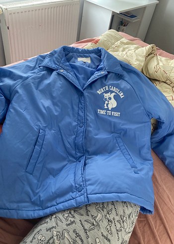 Mavi Düğmeli Midi Street Wear Kadın Ceket
