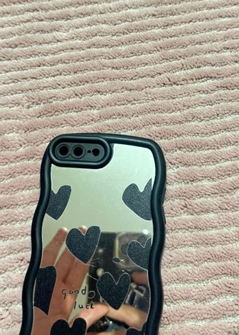 Iphone 7 plus Siyah Parlak Kalp Desenli Telefon Kılıfı