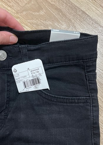 11-12 Yaş Beden Çocuk Siyah Regular Fit Elastik Kot Pantolon