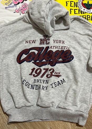 Diğer Gri Kapüşonlu Kolej Baskılı Sweatshirt