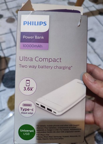 Philips 10000mAh Ultra Kompakt Power Bank Beyaz