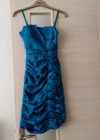 Mavi Drapeli Strappy Midi Abiye Elbise - Görsel 2