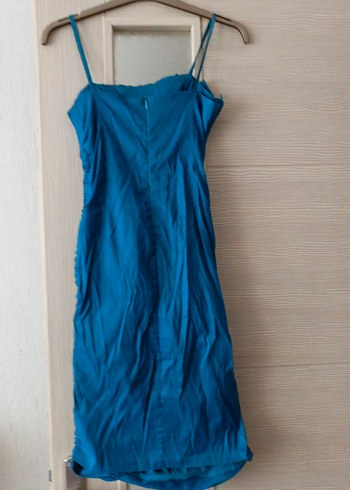 Mavi Drapeli Strappy Midi Abiye Elbise - Görsel 4