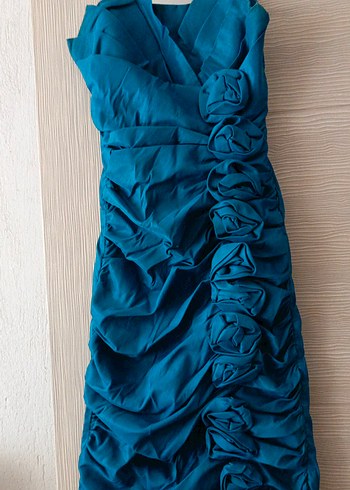 Mavi Drapeli Strappy Midi Abiye Elbise - Görsel 3