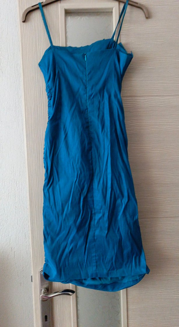 Mavi Drapeli Strappy Midi Abiye Elbise - Görsel 5