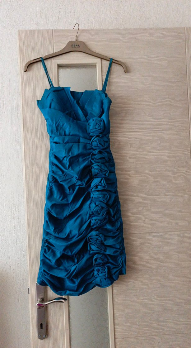 Mavi Drapeli Strappy Midi Abiye Elbise - Görsel 2