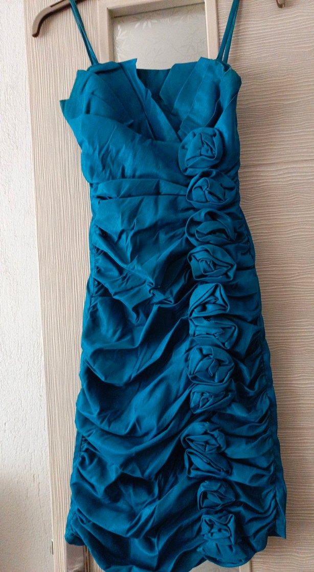 Mavi Drapeli Strappy Midi Abiye Elbise - Görsel 3