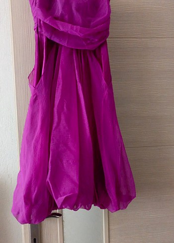 Mor Drapeli Straplez Midi Abiye Elbise - Görsel 6