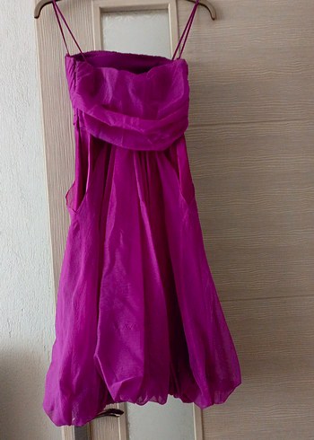 Mor Drapeli Straplez Midi Abiye Elbise - Görsel 5