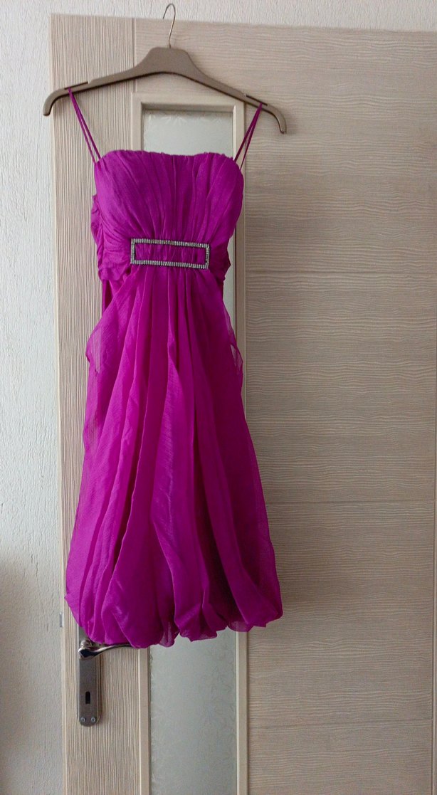 Mor Drapeli Straplez Midi Abiye Elbise - Görsel 2