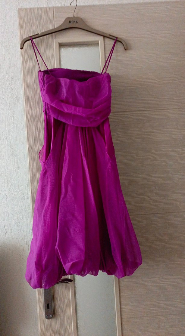 Mor Drapeli Straplez Midi Abiye Elbise - Görsel 5