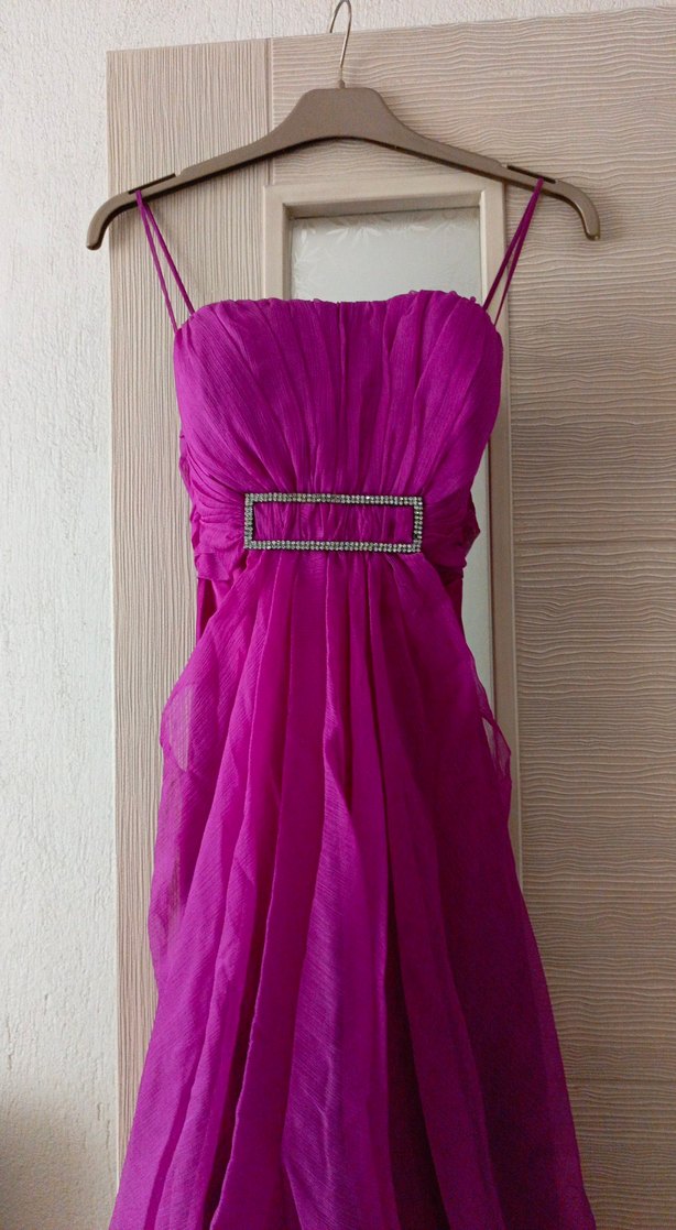 Mor Drapeli Straplez Midi Abiye Elbise - Görsel 3