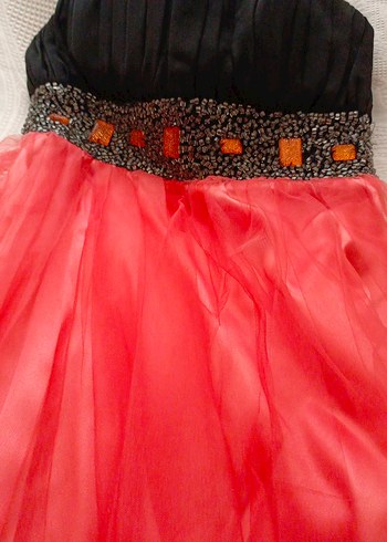 Parlak Kırmızı Drapeli Uzun Abiye Elbise - Görsel 3