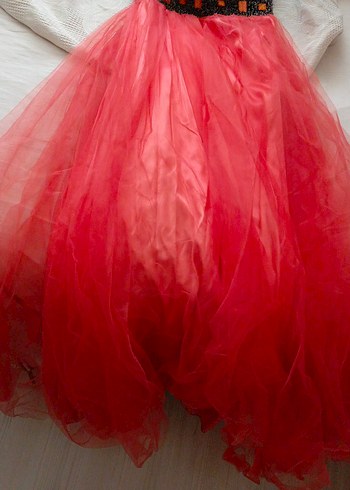 Parlak Kırmızı Drapeli Uzun Abiye Elbise - Görsel 4