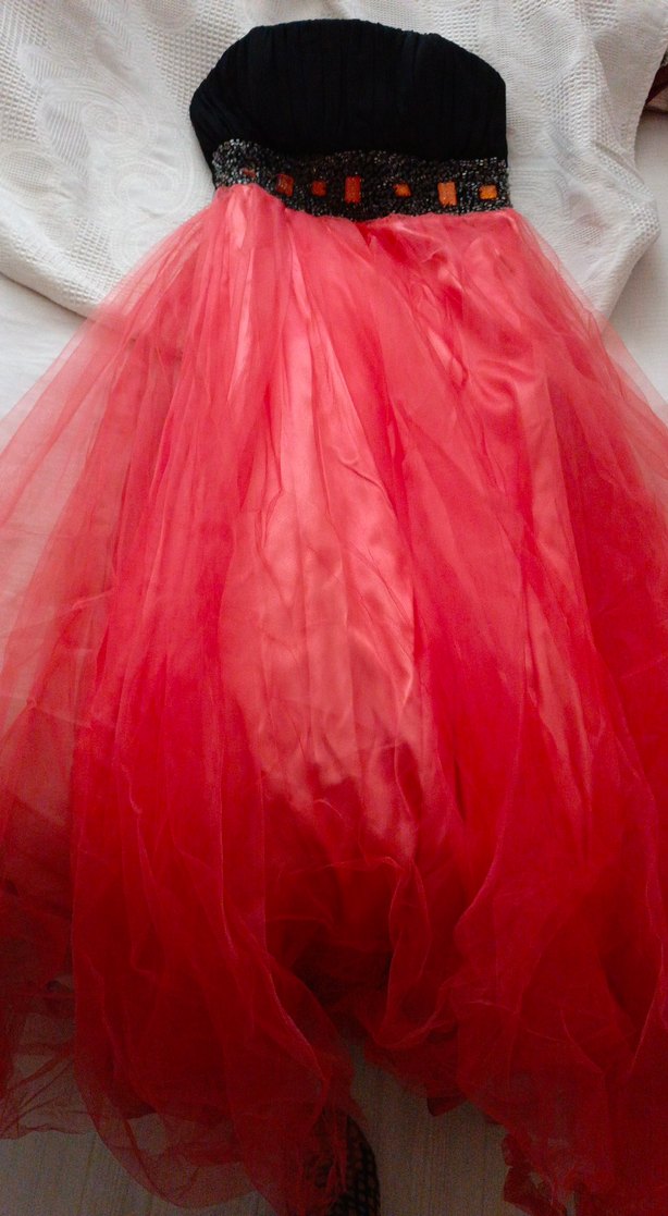 Parlak Kırmızı Drapeli Uzun Abiye Elbise - Görsel 2