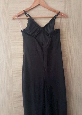 Siyah Drapeli Uzun V-Yaka Kadın Elbise - Görsel 3